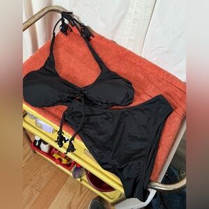 Victoria's Secret Women's Sz L Black Tassled Bikini Adjustable Tie Top‎